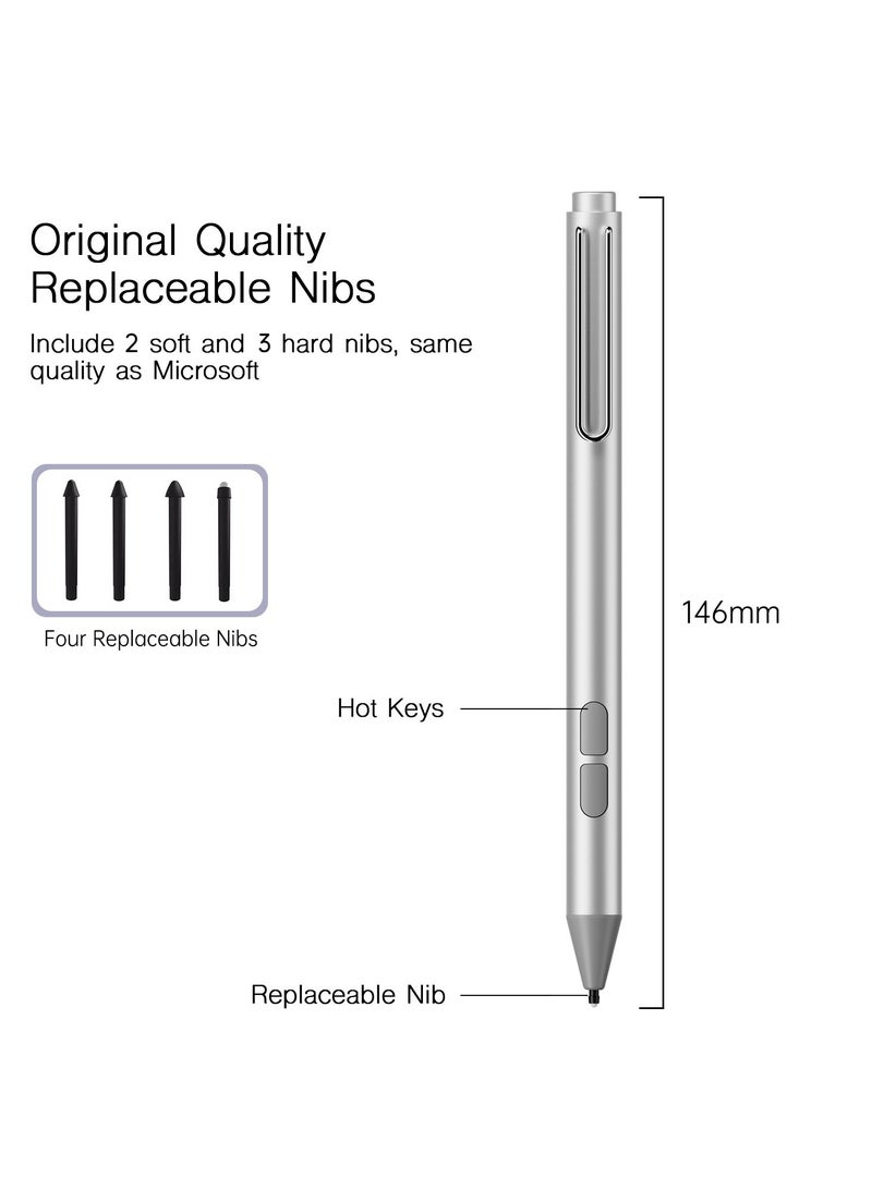 Original Quality 4096 Levels of Pressure SensitivityStylus Pen for Microsoft Surface Go 1/2, Pro7, Pro6, Pro5, Pro4, Pro3, Surface3, Surface Book, Laptop Silver - Image 2